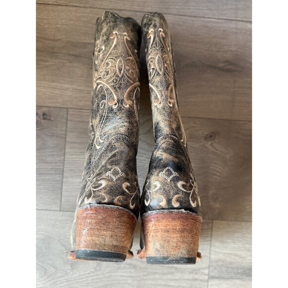 Circle G Distressed Black and Tan western Boots - Picture 5 of 6
